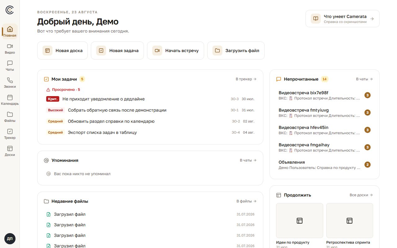 Главный экран корпоративной платформы с задачами, сообщениями и файлами